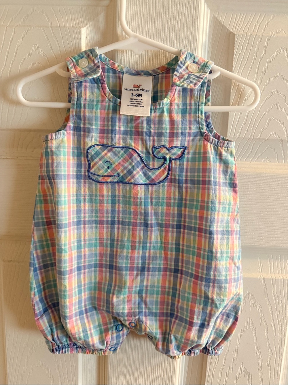 Vineyard Vines Pastel Plaid Whale Bubble Romper
